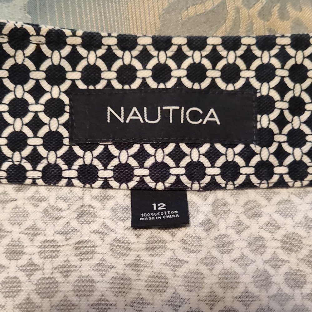 Nautica navy blue & white nautical style, patterned skirt, excellent cond. sz 12 - Picture 4 of 5